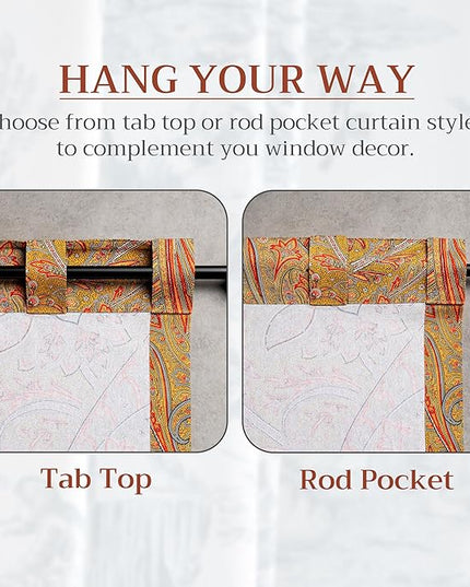 Maison d' Hermine Curtains for Living Room 100% Cotton 84 inch Length One Panel Light Filtering Curtains for Bedroom Windows with Rod and Loop Pockets Drapes (Kashmir Paisley Gold, 50" W x 84" L)
