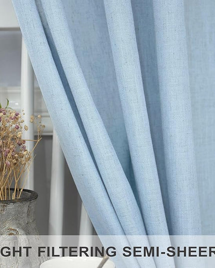 Light Blue Curtains 96 Inches Long for Living Room Back Tab Linen Light Filtering Modern Farmhouse Coastal Decor Baby Blue Cotton Textured Gauze Curtains for Dining Room Bedroom 52x96 Length Pale Blue