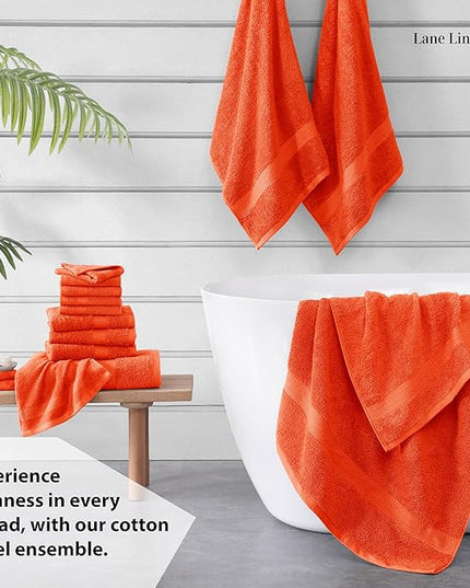 Lane Linen 100% Mercerized Cotton Bathroom Towel Set - 16 Pieces - Fluffy, Super Soft & Highly Absorbent - 4 Bath Towels, 8 Washcloths, 4 Hand Towels - RingSpun, Double Sided Cotton Terry - Tiger Lily
