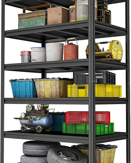 Garage Shelving Unit, Heavy Duty Metal Adjustable Storage, Steel Shelves, Industrial Shelves for Heavy Tools and Equipment, Ideal for Garage, Basement, Black (6-Tier, 81.9" H x 45.2" W x 19.6" D)