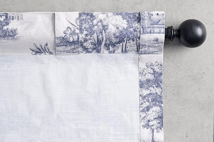 Maison d' Hermine Curtains for Living Room 100% Cotton 124 inch Length Two Panels Light Filtering Toile Curtains for Bedroom Windows with Rod and Loop Pockets Drapes (Trianon Blue, 50" W x 124" L)