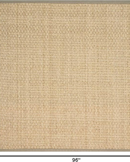 SAFAVIEH Area Rug 8' Square - Natural Fiber Collection - Natural & Olive Green, Seagrass, Basketweave Pattern with Border (NF114G)