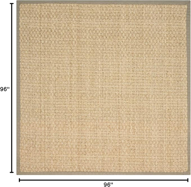 SAFAVIEH Area Rug 8' Square - Natural Fiber Collection - Natural & Olive Green, Seagrass, Basketweave Pattern with Border (NF114G)