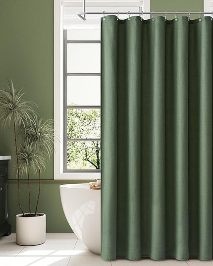 Naturoom Olive Green Shower Curtain 80 inches Long, Linen Rustic Weighted Fabric Shower Curtain Set with Hooks, Bohemian Country Thick Bath Curtains for Bathroom,72x80