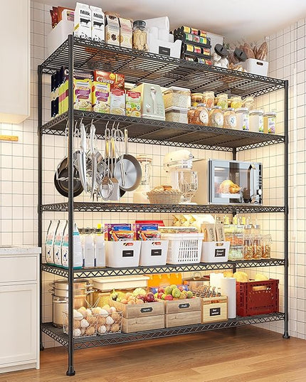 REIBII 45.8''W Storage Shelves 5 Tier Wire Shelving Metal Shelves for Storage 1000LBS Adjustable Heavy Duty Metal Shelving Unit Storage for Pantry Kitchen Garage 45.8" W x 71" H x 17.2" D 4PCS