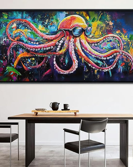 JEAWA Abstract Graffiti Wall Art, Large Framed Funny Octopus Street Cool Pop Art Texture Canvas Paintings for Living Room Bedroom kitchen Home Wall Decor and Gifts for Men 29x58 IN