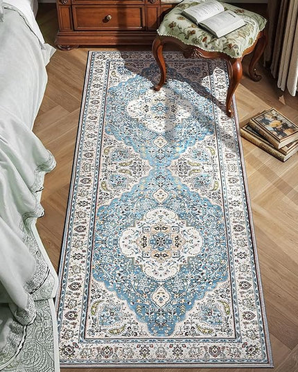 Ciicool Washable Runner Rug Non Slip, 2'x6' Blue Hallway Rug Vintage Kitchen Rugs Carpet for Bedroom Laundry Bathroom Decor