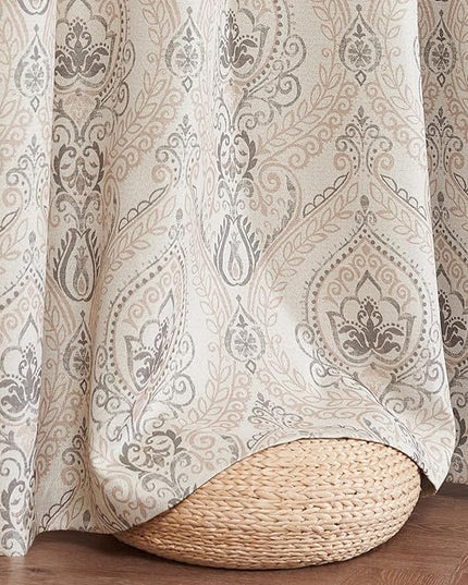 jinchan Linen Textured Curtains for Living Room Darkening 96 Inches Long, Medallion Drapes for Bedroom, Damask Pattern Window Treatments Vintage Curtain Panels, 2 Panels Taupe on Greige