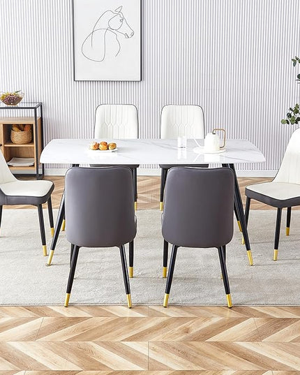 Dining Room Table Set for 6, Dinner Table Set for 6, Sintered Stone Kitchen Table Top and Modern Chairs Set of 6 for Kitchen Dining Room