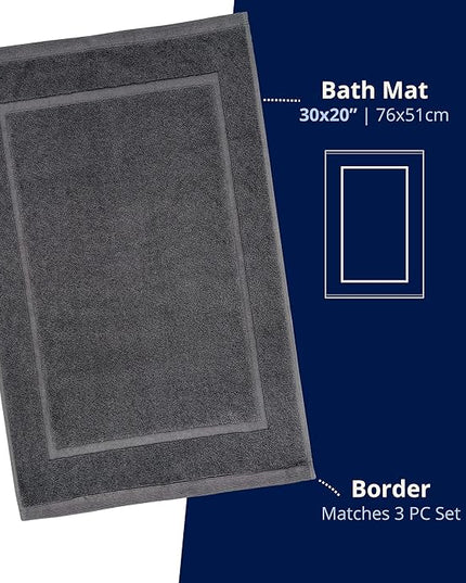 Lincoln & Palm 1-Piece Turkish Cotton Bath Mat - Soft, Plush, and Absorbent - 1000 GSM Thick Luxury Spa and Hotel Style - No Rubber Backing - Silver-Infused SILVERbac (1 Piece Bath Mat, Charcoal)