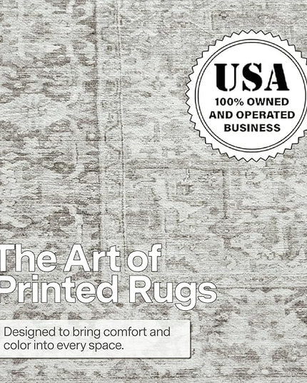 ReaLife Rugs Machine Washable Area Rug - Living Room Bedroom Bathroom Kitchen Entryway Office - Padded Low Pile Stain Resistant Premium - Boho Farmhouse Vintage - Lyle - Beige Ivory 4' x 6'