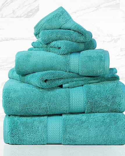 Superior Egyptian Cotton Pile 6 Piece Towel Set, Includes 2 Bath, 2 Hand, 2 Face Towels/Washcloths, Ultra Soft Luxury Towels, Thick Plush Essentials, Guest Bath, Spa, Hotel Bathroom, Turquoise