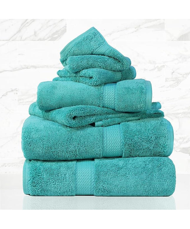 Superior Egyptian Cotton Pile 6 Piece Towel Set, Includes 2 Bath, 2 Hand, 2 Face Towels/Washcloths, Ultra Soft Luxury Towels, Thick Plush Essentials, Guest Bath, Spa, Hotel Bathroom, Turquoise