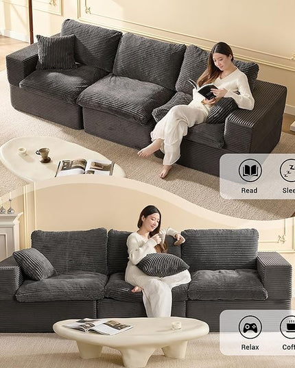 106.3” Sectional Couches for Living Room, Cloud Couch, Modular Sectional Sofa, Convertible Sofas Bed, Deep Seat Sofa, Corduroy, Gray