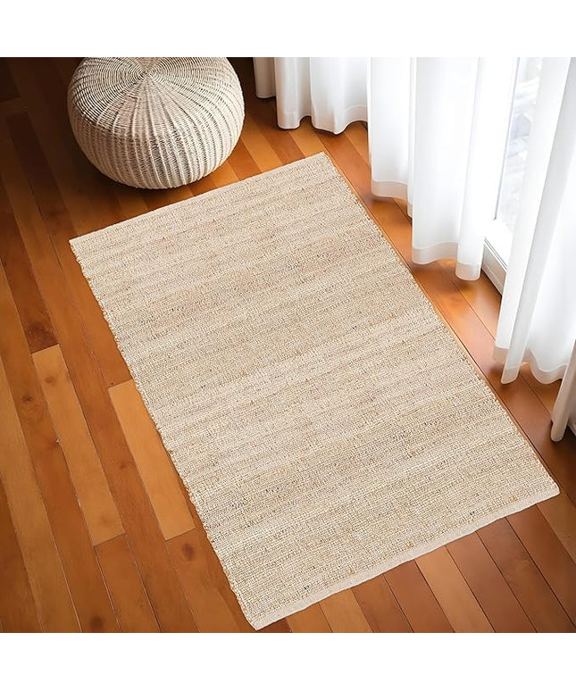 REDEARTH · Jute Cotton Area Rug - 4'x6' Rectangular Rug, Sustainable Handwoven, Non-Shedding, Soft & Durable – Reversible, Neutral Tones for Home Décor in Living Room, Dining Room, Bedroom