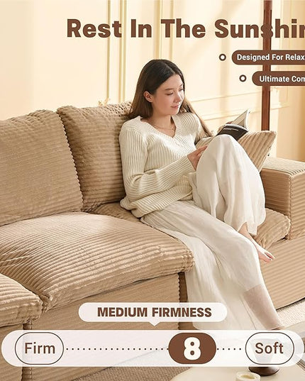 106.3” Sectional Couches for Living Room, Cloud Couch, Modular Sectional Sofa, Convertible Sofas Bed, Deep Seat Sofa, Corduroy,Camel
