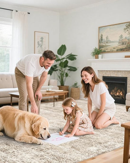 Washable 12x15 Area Rug - Extra Large Rugs for Living Room Soft Low Pile Carpet for Bedroom Non-Slip Stain Resistant Vintage Indoor Floor Carpets (Beige Brown, 12x15)