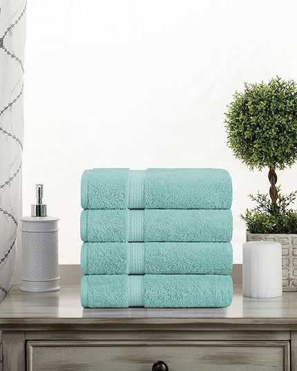 Superior Egyptian Cotton Pile Hand Towel Set of 4, Ultra Soft Luxury Towels, Thick Plush Essentials, Absorbent Heavyweight, Guest Bath, Hotel, Spa, Home Bathroom, Shower Basics, Turquoise