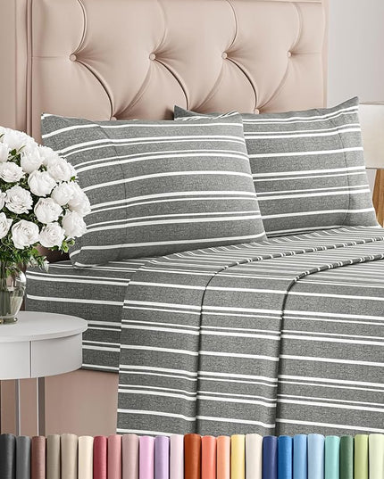 Cal King Size 4 Piece Sheet Set - Comfy Breathable & Cooling Bed Sheets Set - Hotel Luxury Bedding for Women, Men, Kids, Teens, Boys & Girls - Deep Pockets & Wrinkle Free - Oeko-Tex - Grey Stripes 3