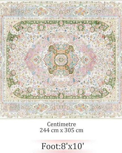 8x10 Area Rugs Washable,Pink Rug for Living Room Bedroom Dining Room,Large Boho Vintage Bohemian Distressed Carpet Non Slip,Blush Green