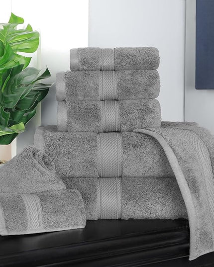 Superior Egyptian Cotton Pile 8 Piece Towel Set, Includes 2 Bath, 2 Hand, 4 Face Towels/Washcloths, Ultra Soft Luxury Towels, Thick Plush Essentials, Guest Bath, Spa, Hotel Bathroom, Charcoal