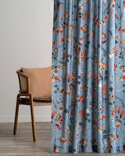 Maison d' Hermine Curtains for Living Room 100% Cotton 96 inch Length Two Panels Light Filtering Curtains for Bedroom Windows with Rod and Loop Pockets Drapes (Dalida Blue, 50" W x 96" L)