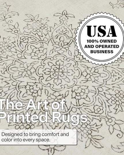 ReaLife Rugs Machine Washable Area Rug - Living Room Bedroom Bathroom Kitchen Entryway Office - Padded Low Pile Stain Resistant Premium - Boho Farmhouse Vintage - Paige - Ivory 7'6" x 9'6"