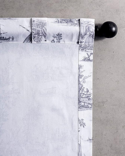 Maison d' Hermine Curtains for Living Room 100% Cotton 84 inch Length One Panel Light Filtering Toile Curtain with Rod and Loop Pockets Drapes (Calais Paloma Grey (White Background), 50" W x 84" L)