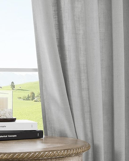 Joydeco Linen Curtains 63 inches Long 2 Panel Sets for Living Room, Light Filtering Drapes with Rod Pocket Back Tab, Ebony Grey Window Long Curtains