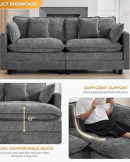 76'' Cloud Deep Seat Loveseat, Upholstered Chenille Modular 2-Seats Sectional Sofa Couch, Modern Comfy Settee Loveseat for Living Room Set, Small Apartment, Grey