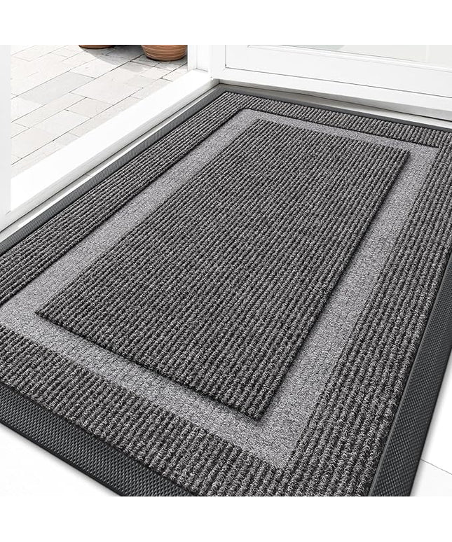 OLANLY Front Door Mat Indoor Outdoor Entrance, Waterproof All-Season, All-Weather Doormat, Sturdy Natural Rubber, Fade Resistant, Low Profile, Easy Clean Patio Porch Entryway Mat, 29.5x17, Dark Grey