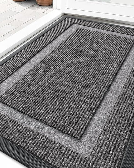 OLANLY Front Door Mat Indoor Outdoor Entrance, Waterproof All-Season, All-Weather Doormat, Sturdy Natural Rubber, Fade Resistant, Low Profile, Easy Clean Patio Porch Entryway Mat, 33x21, Dark Grey
