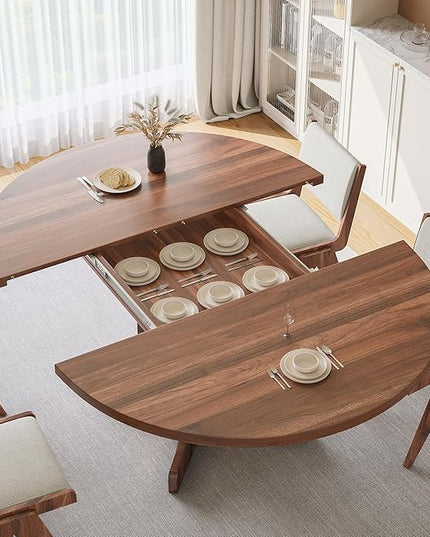 iPormis 59" Round Extendable Dining Table for 4-6, Modern Kitchen Table with Heavy Duty Pedestal Base & Wooden Top, Oval Dining Room Table for Dining Living Room, Easy Assembly, Walnut