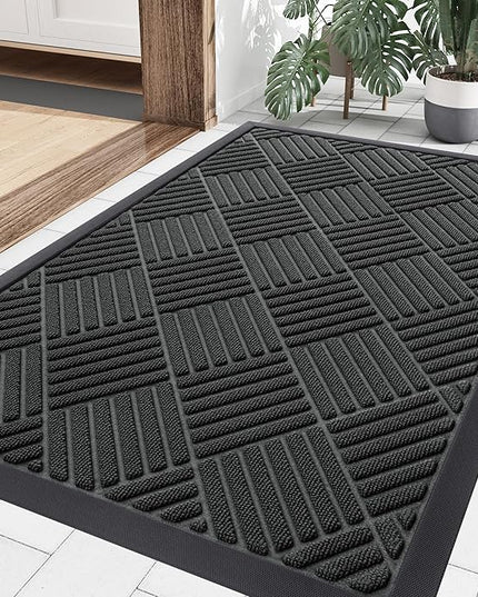 Smiry Front Door Mat Outside Entrance, Heavy Duty Outdoor Indoor Natural Rubber Doormat, Non Slip, Trap Dirt and Moisture, Easy Clean, Low Profile Patio Porch Entryway Mat, 35x23, Black