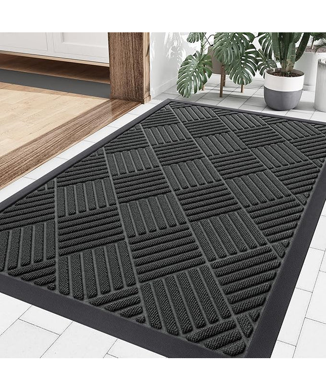 Smiry Front Door Mat Outside Entrance, Heavy Duty Outdoor Indoor Natural Rubber Doormat, Non Slip, Trap Dirt and Moisture, Easy Clean, Low Profile Patio Porch Entryway Mat, 35x23, Black