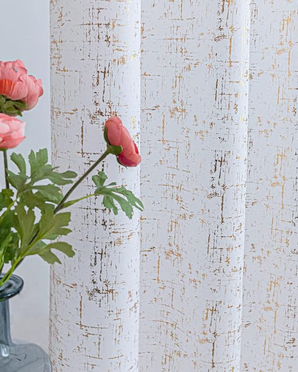 Taisier Home Gold Foil Print Linen Textured Curtains - Geometric Dots Pattern Design for Bedroom & Living Room - Thermal Insulated Window Treatment, 2 Panels, 108" L, White and Gold