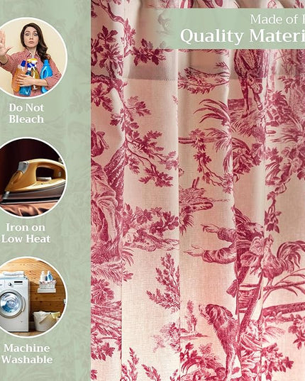 Maison d' Hermine Curtains for Living Room 100% Cotton 84 inch Length One Panel Light Filtering Toile Curtains for Bedroom Windows with Rod and Loop Pockets Drapes (The Miller Red, 50" W x 84" L)