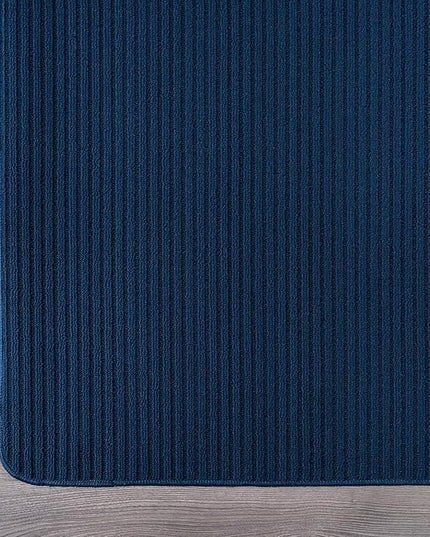Beverly Rug Non-Slip Modern Rug 6x9 Solid Traditional Rubber Backing Machine Washable Soft Thin Indoor Area Rugs for Living Room Stain Resistant Non Shedding Casual Carpet (6 x 9 Navy Blue)