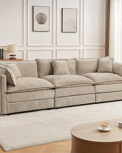 Modular Sectional Sofa, 112.2 Inch Rectangle Shaped Couch Set with Armrests, 3-Seater Comfy Cloud Couches for Living Room Apartment, Coffee