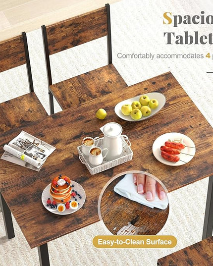 Giantex Dining Table Set for 4, 5-Piece Kitchen Table Set with Dinner Table, Dining Chairs, Metal Frame, Space-Saving Dinette Set for Living Room Restaurant, Breakfast Nook Table Set, Rustic Brown