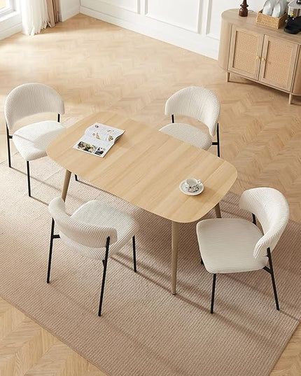 55 Inch Cat Scratch Resistant Dining Table Set for 4 - Modern Wood Table & White Leather Chairs, Kitchen & Dining Room Furniture 4 Seater Set (55.1")