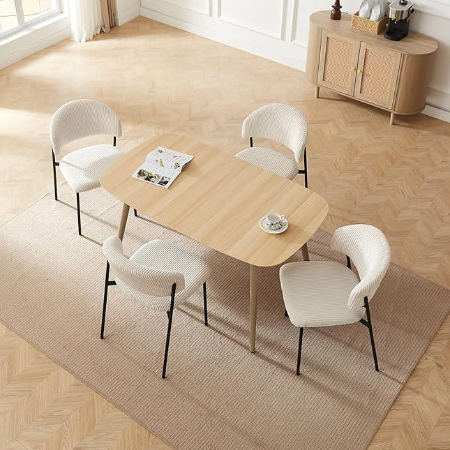55 Inch Cat Scratch Resistant Dining Table Set for 4 - Modern Wood Table & White Leather Chairs, Kitchen & Dining Room Furniture 4 Seater Set (55.1")