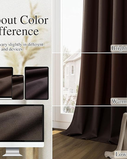 Guken Brown Blackout Curtains 72 Inch Length 2 Panels Set for Living Room Bedroom Back Tab Thermal Insulated 100% Black Out Linen Drapes Room Darkening Window Curtains 52 Inches Width