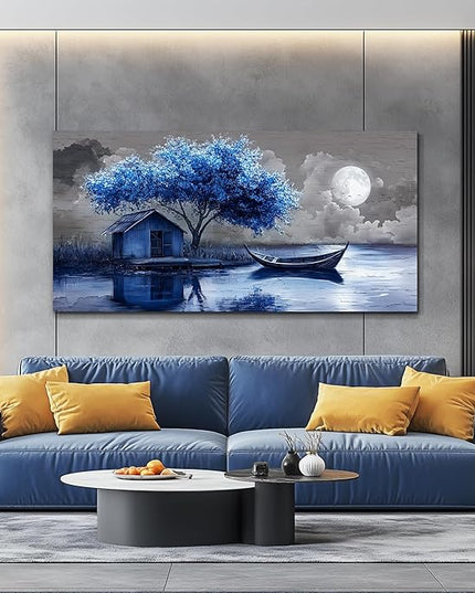 XIGUANGART Tree of Life Wall Art for Living Room Blue Tree Picture Abstract Canvas Painting Modern Nature Scenery Artwork Wall Decor for Bedroom Bathroom Office Home Decoration 20"x40" Ready to Hang