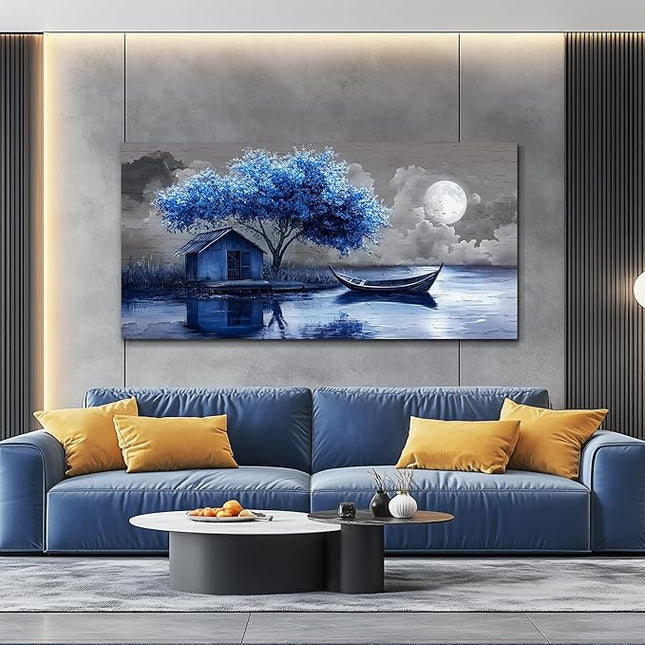 XIGUANGART Tree of Life Wall Art for Living Room Blue Tree Picture Abstract Canvas Painting Modern Nature Scenery Artwork Wall Decor for Bedroom Bathroom Office Home Decoration 20"x40" Ready to Hang