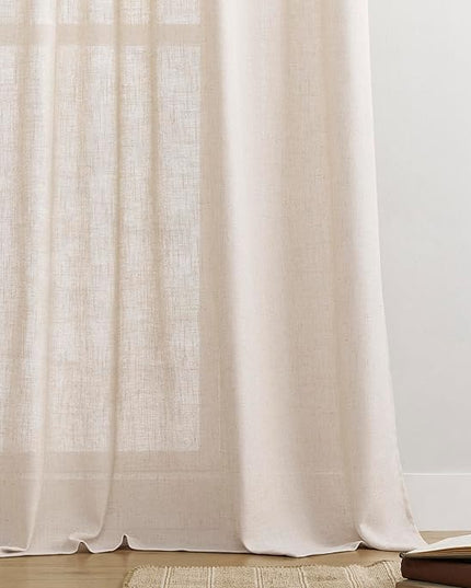 Joydeco Linen Curtains for Living Room,Semi Sheer Drapes Window Long Curtains 84 inches Long Pink Beige