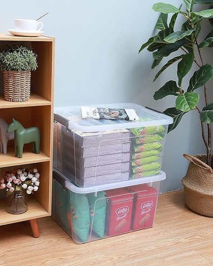 Citylife 44.4 QT Plastic Storage Bins with Latching Lids Stackable Storage Containers for Organizing Large Clear Storage Box for Garage, Closet, Kitchen, 4 Packs