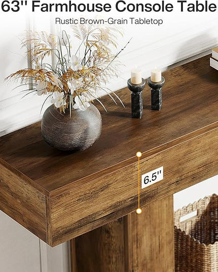 Tribesigns 63" Console Table, Farmhouse 2-Tier Entryway Table with U-Shaped Base, Narrow Long Wood Sofa Table Behind Couch Table for Living Room, Hallway, Foyer, Vintage Brown