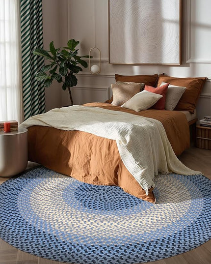 Tranquility TQ12 Blue 8' x 8' Round - Braided Area Rug, Home Decor, Floor Mat or Bedroom Rug - Easy Care, Ideal for High Traffic Areas in Hallway and Living Room - Made in USA