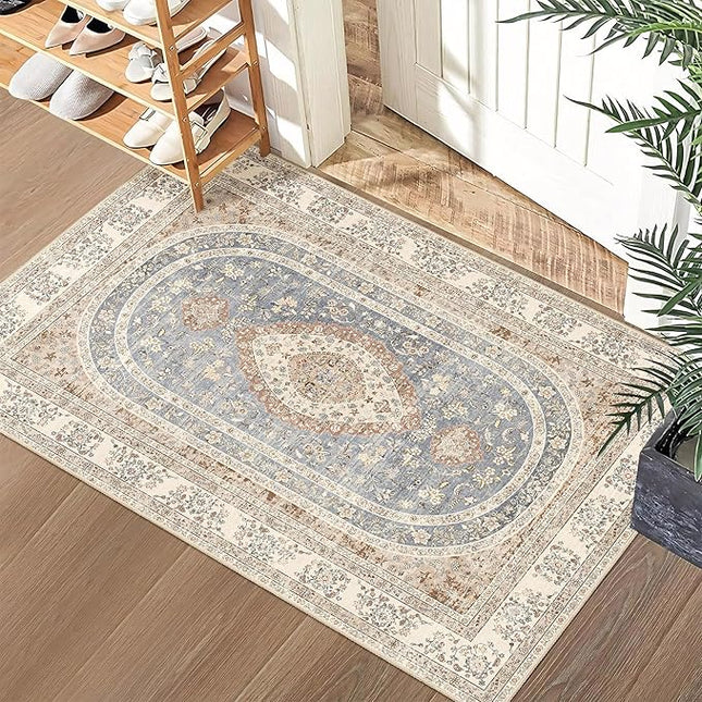 Small Rugs 2x3,Beige Rug for Entryway Bathroom Kitchen Entrance Doormat,Boho Vintage Bohemian Distressed Washable Oriental Farmhouse Accent Floor Throw Carpet Non Slip